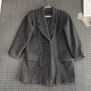 Vintage Anne Klein ll Coats‎ Dark Gray Double Breasted Pea Coat Wool Women Large